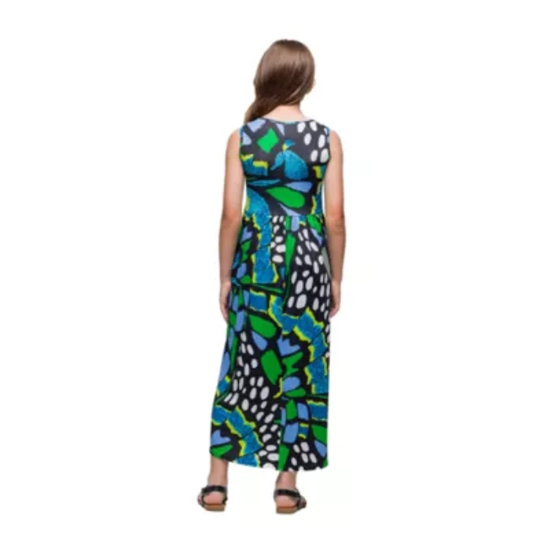 24seven Comfort Apparel Big Kid Girls Sleeveless Abstract Maxi Dress