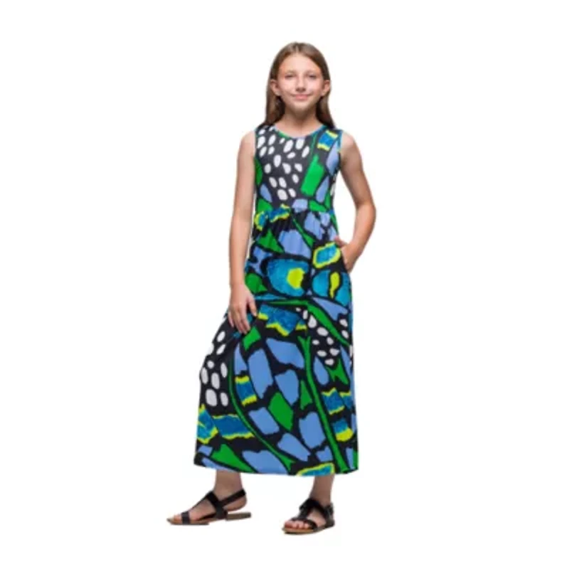 24seven Comfort Apparel Big Kid Girls Sleeveless Abstract Maxi Dress