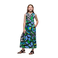 24seven Comfort Apparel Big Kid Girls Sleeveless Abstract Maxi Dress