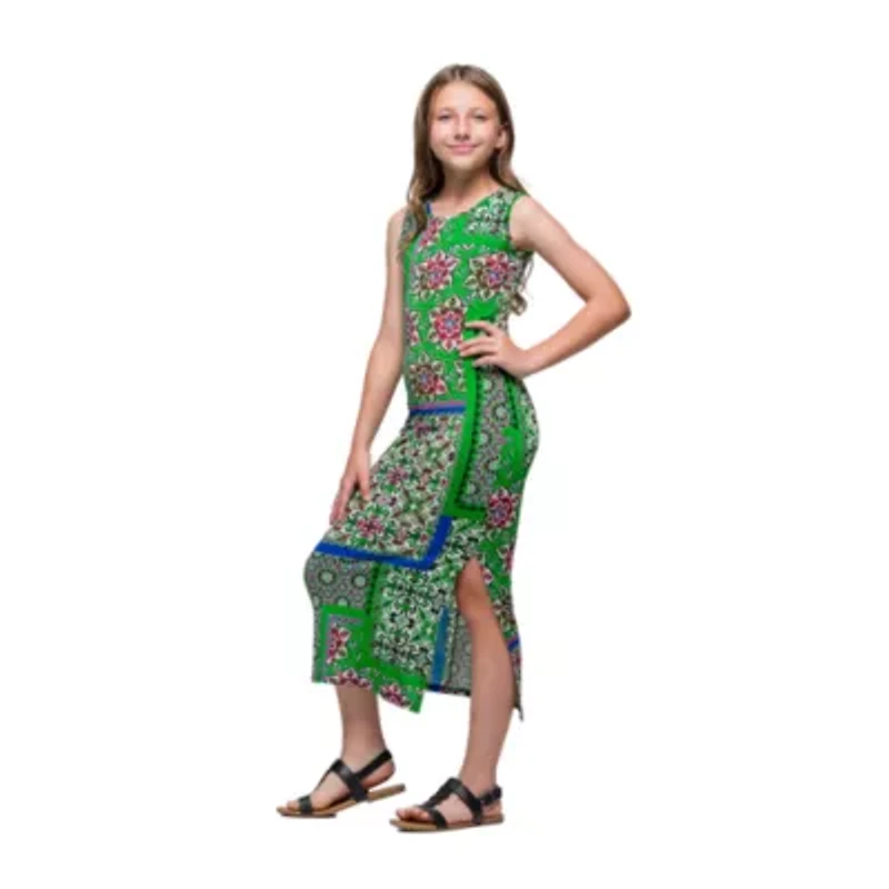 24seven Comfort Apparel Big Kid Girls Sleeveless Abstract Maxi Dress