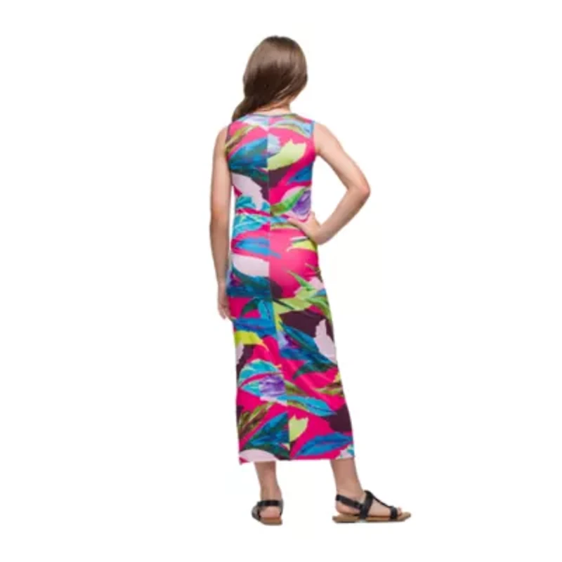 24seven Comfort Apparel Big Kid Girls Sleeveless Floral Maxi Dress