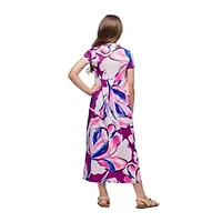 24seven Comfort Apparel Big Kid Girls Short Sleeve Floral Maxi Dress