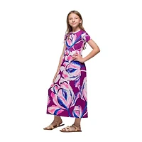 24seven Comfort Apparel Big Kid Girls Short Sleeve Floral Maxi Dress