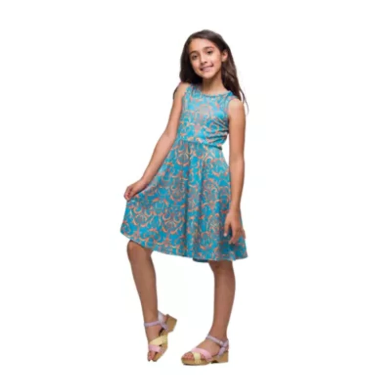 24seven Comfort Apparel Big Kid Girls Sleeveless Fit + Flare Dress
