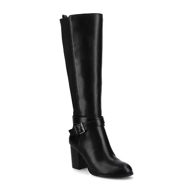 Journee Collection Womens Avalonn-Xwc Extra Wide Calf Stacked Heel Dress Boots
