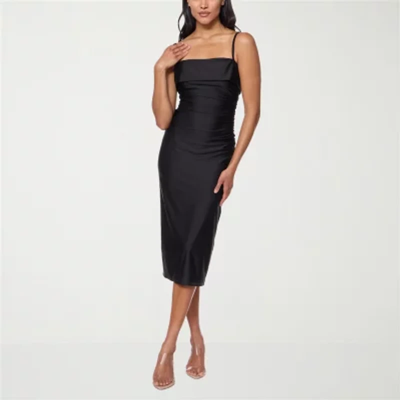 Premier Amour Womens Midi Straight Neck Sleeveless Sheath Dress