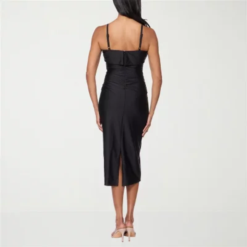 Premier Amour Womens Midi Straight Neck Sleeveless Sheath Dress