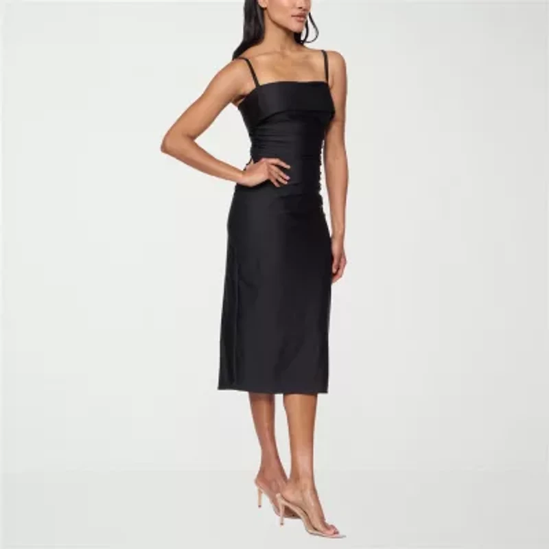 Premier Amour Womens Midi Straight Neck Sleeveless Sheath Dress