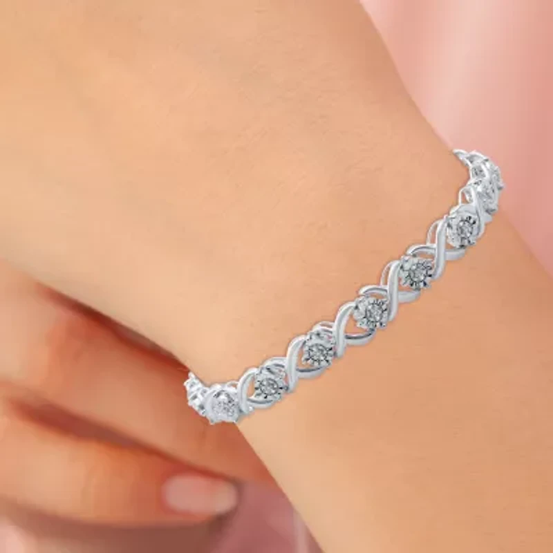 (F / Si1-Si2) Womens 1/10 CT. T.W. Lab Grown White Diamond Pure Silver Over Brass 7.5 Inch Tennis Bracelet