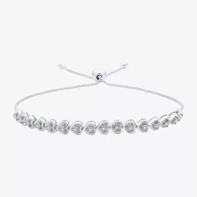 (F / Si1-Si2) Womens 1/10 CT. T.W. Lab Grown White Diamond Heart Bolo Bracelet