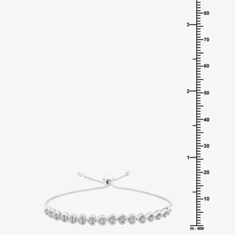 (F / Si1-Si2) Womens 1/10 CT. T.W. Lab Grown White Diamond Heart Bolo Bracelet