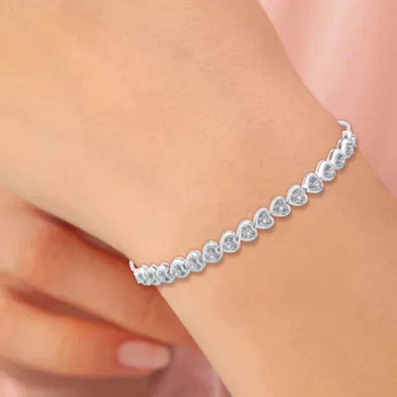 (F / Si1-Si2) Womens 1/10 CT. T.W. Lab Grown White Diamond Heart Bolo Bracelet