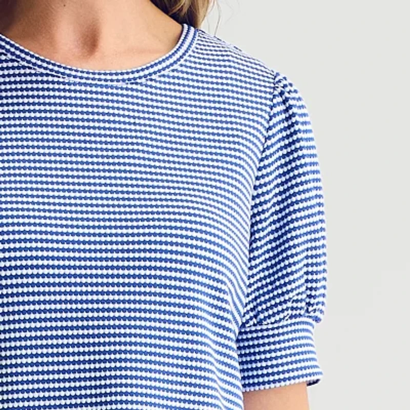 Liz Claiborne Textured Womens Crew Neck Short Sleeve Blouse