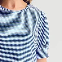 Liz Claiborne Textured Womens Crew Neck Short Sleeve Blouse