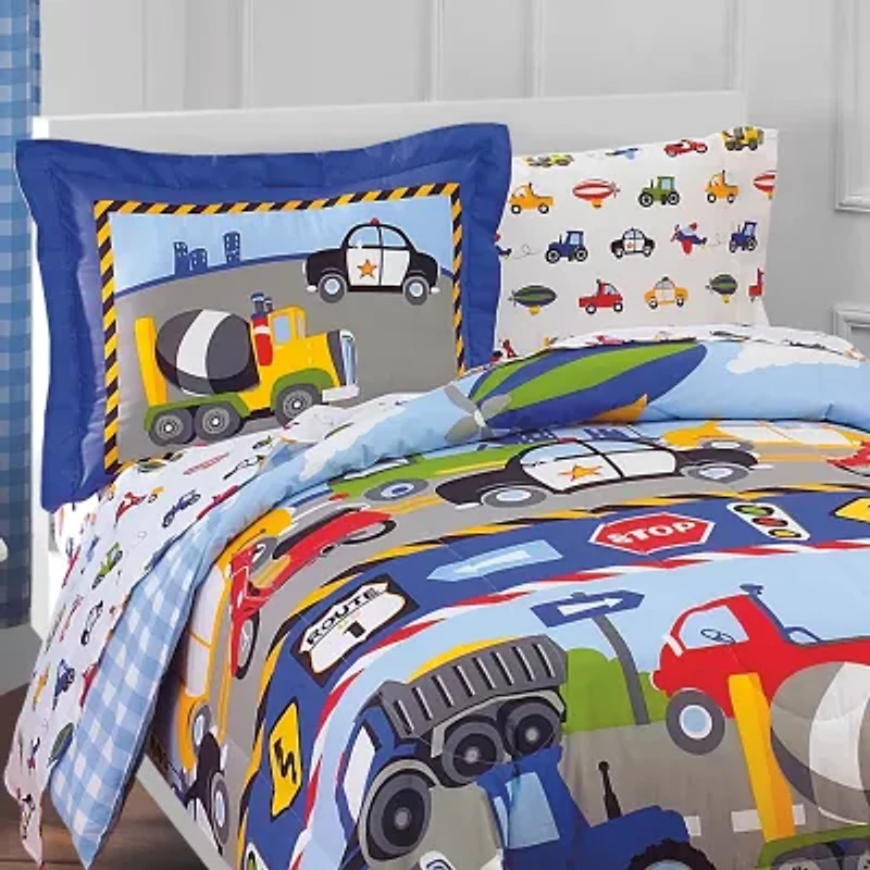 Dream Factory Trains and Trucks Complete Bed Set