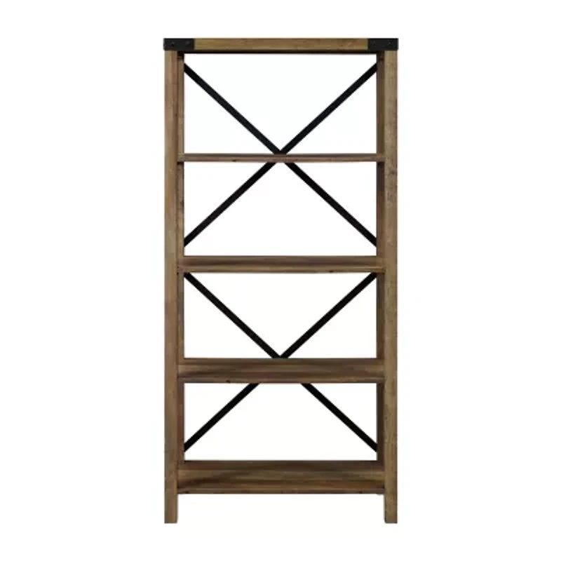 Farmhouse Metal Accented Wood Bookcase