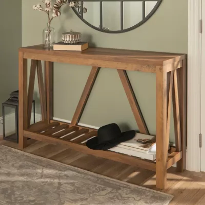 Farmhouse Slatted Shelf Entryway Table