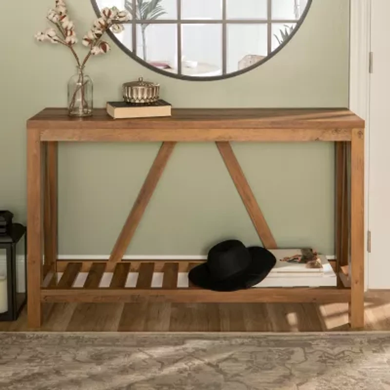 Farmhouse Slatted Shelf Entryway Table