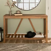 Farmhouse Slatted Shelf Entryway Table