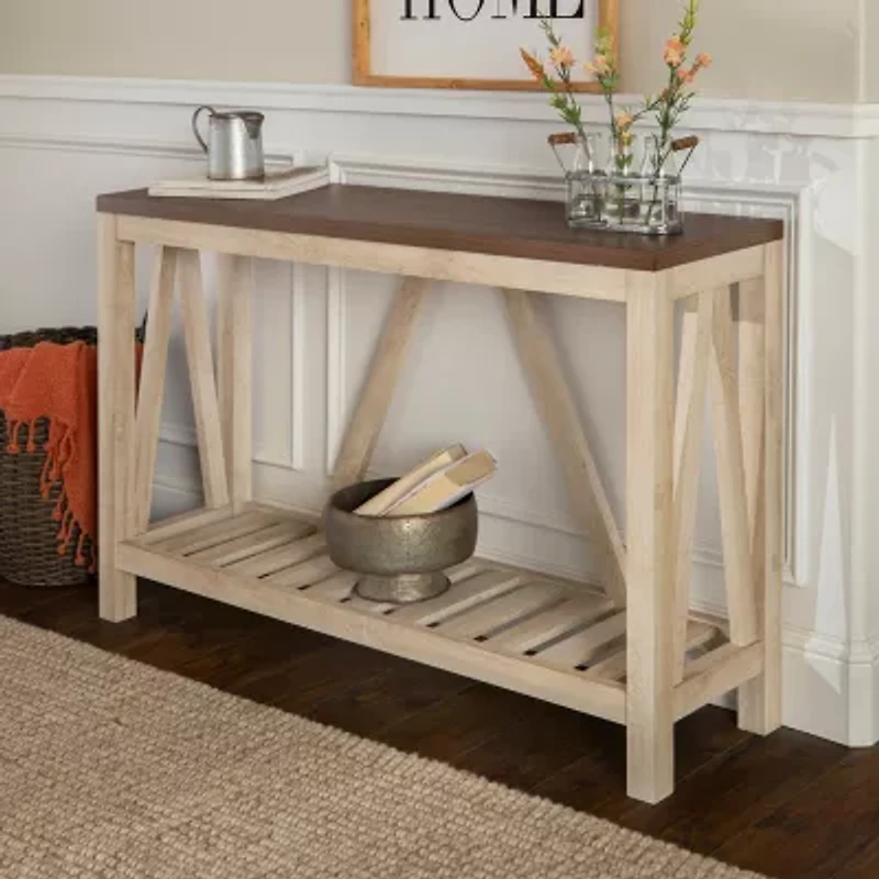 Farmhouse Slatted Shelf Entryway Table