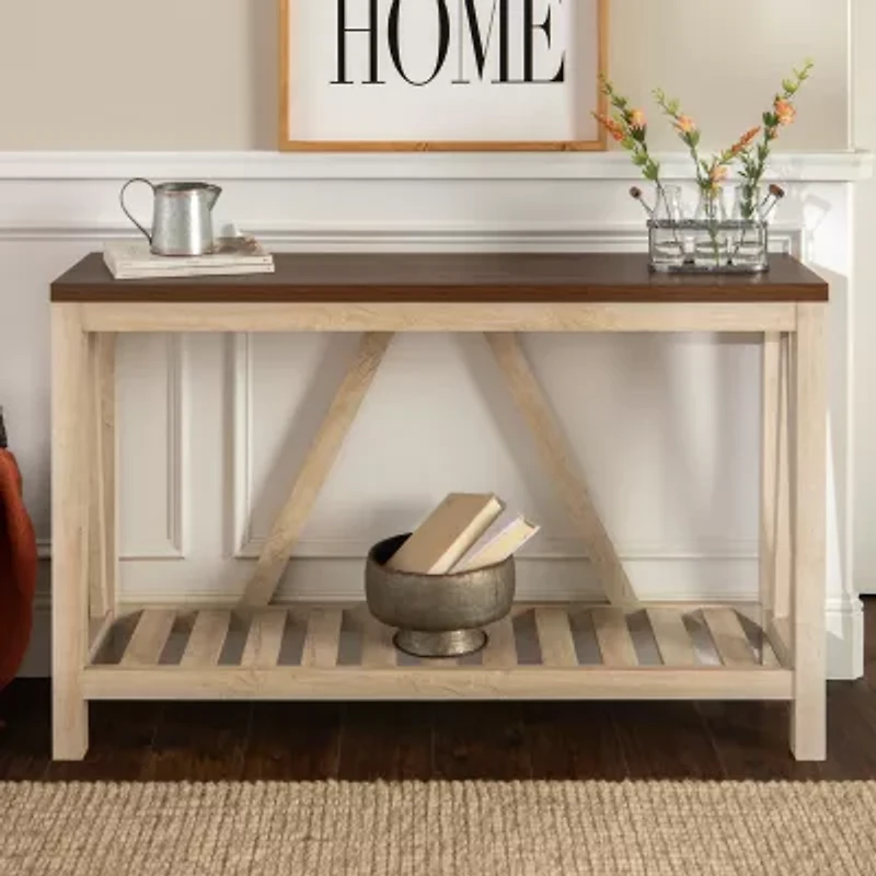 Farmhouse Slatted Shelf Entryway Table
