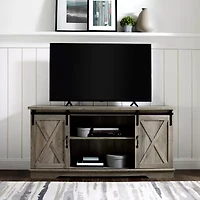 Farmhouse 65" Sliding Barndoor Wood TV Stand