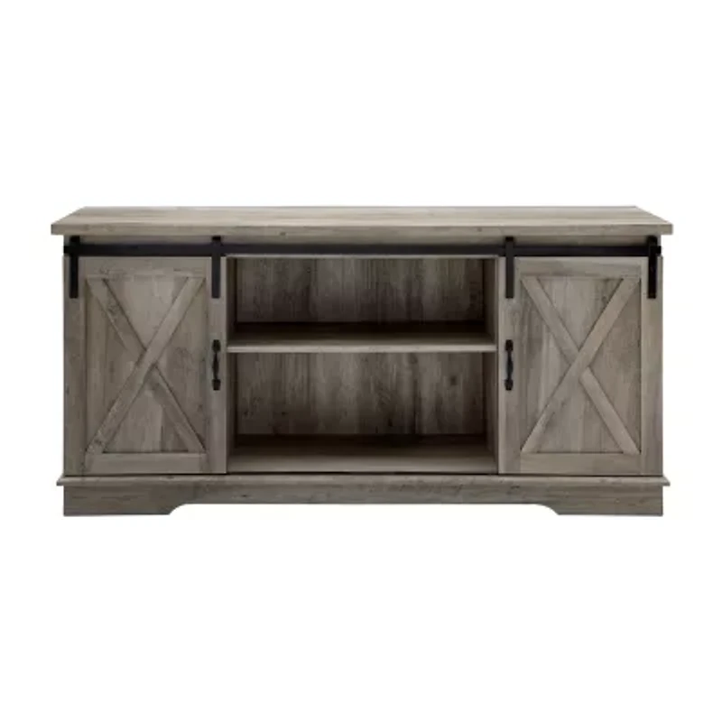 Farmhouse 65" Sliding Barndoor Wood TV Stand
