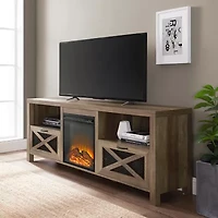 Rustic Open Shelf 70" Fireplace TV Stand