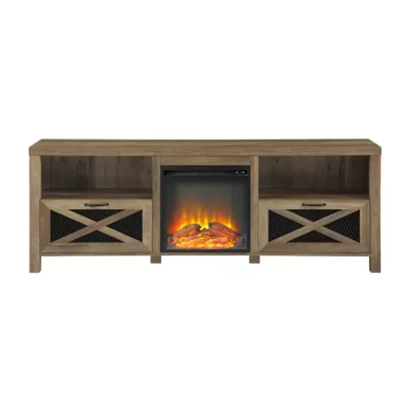 Rustic Open Shelf 70" Fireplace TV Stand