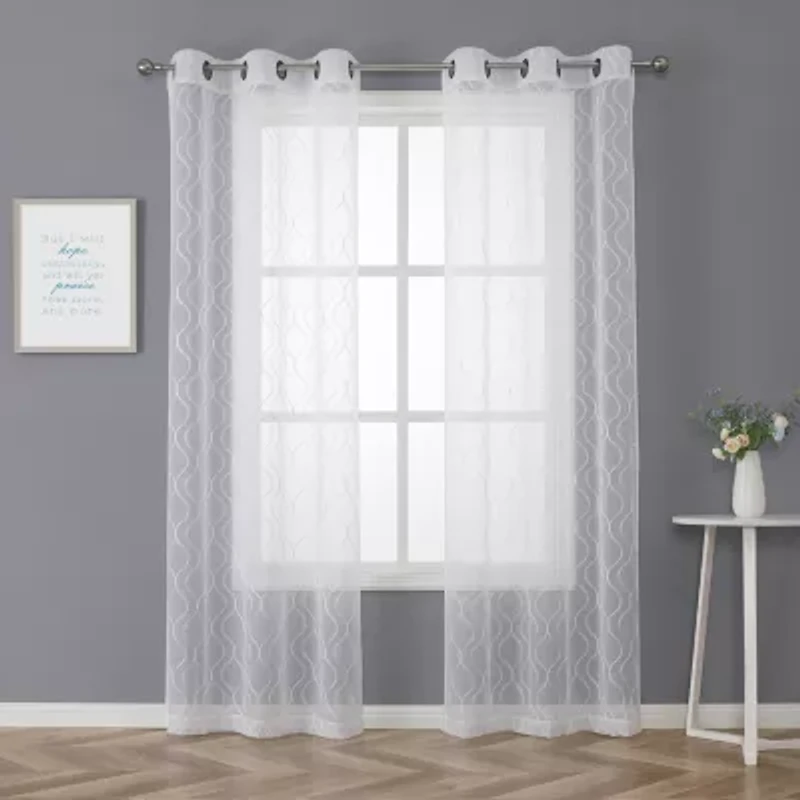 Regal Home Cairo Grommet Top Embroidered Sheer Set of 2 Curtain Panel