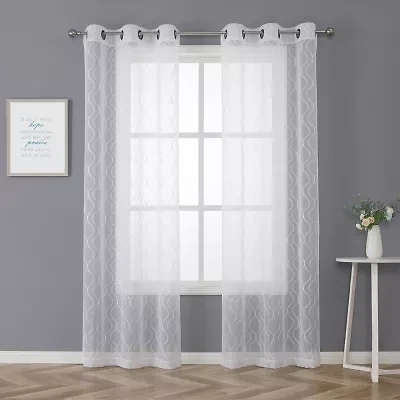 Regal Home Cairo Grommet Top Embroidered Sheer Set of 2 Curtain Panel