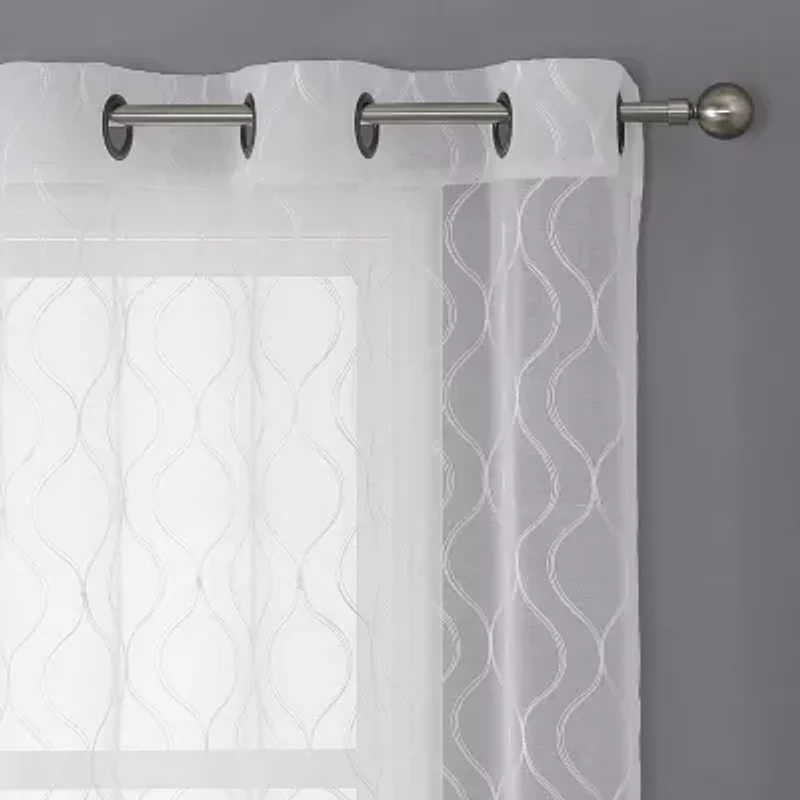 Regal Home Cairo Grommet Top Embroidered Sheer Set of 2 Curtain Panel