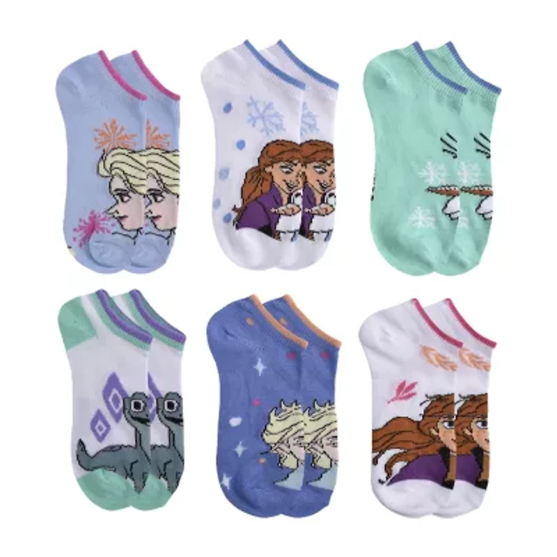 Little & Big Kid Girls Multi-Pack 6 Pair Frozen No Show Socks