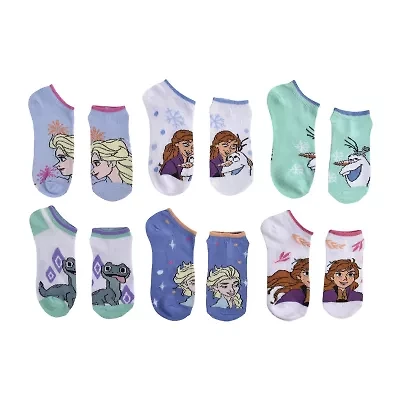 Little & Big Kid Girls Multi-Pack 6 Pair Frozen No Show Socks