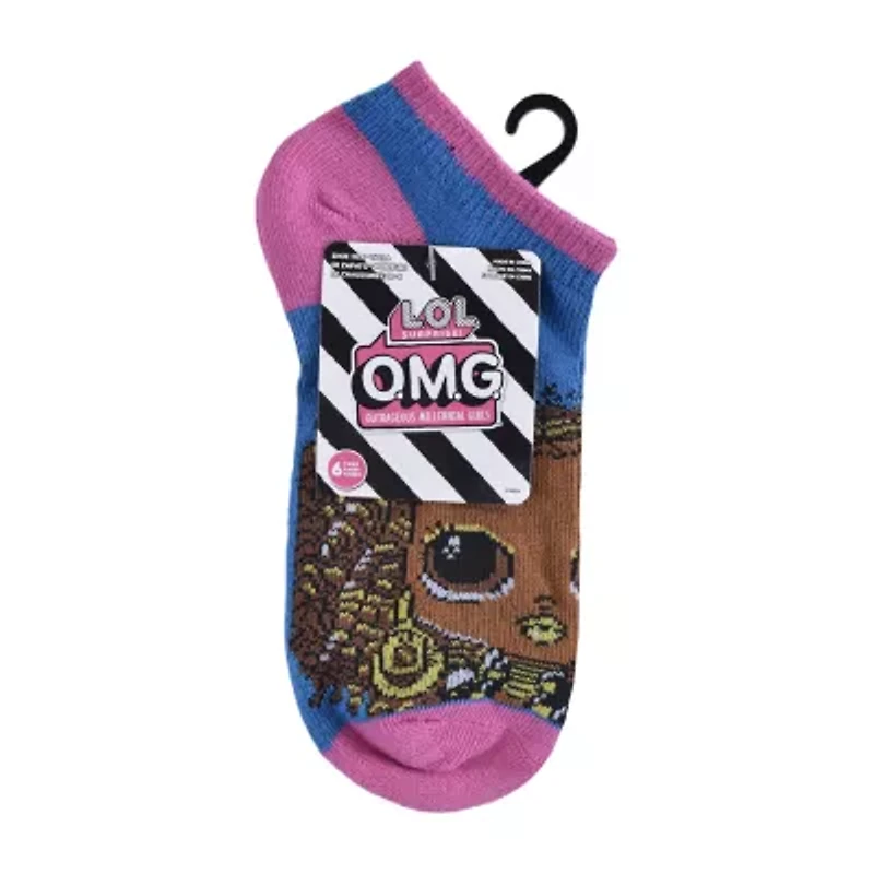 Little & Big Kid Girls Multi-Pack 6 Pair LOL No Show Socks