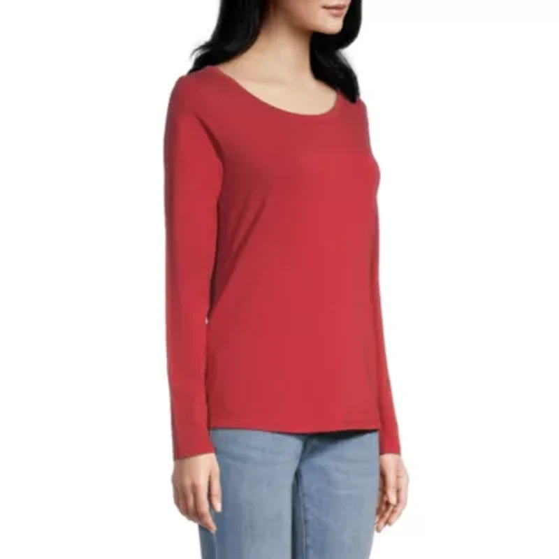 a.n.a Womens Crew Neck Long Sleeve Adaptive T-Shirt