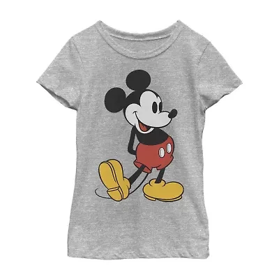 Little & Big Kid Girls Crew Neck Short Sleeve Regular Fit Mickey Mouse Graphic T-Shirt