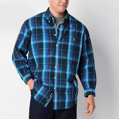 U.S. Polo Assn. Mens Y Neck Long Sleeve Classic Fit Embroidered Big and Tall Button-Down Shirt