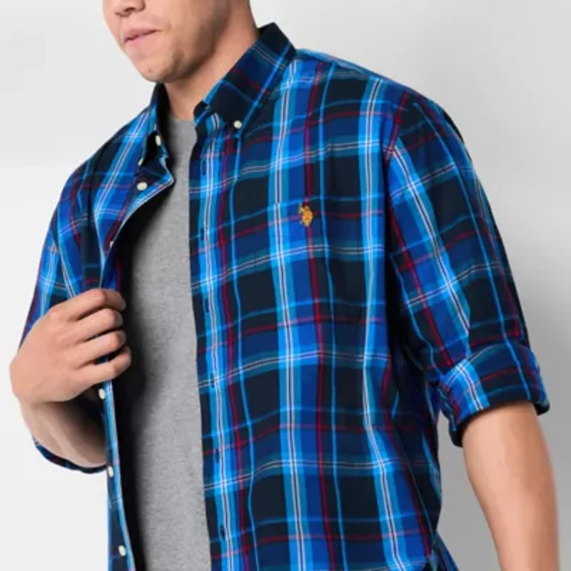 U.S. Polo Assn. Mens Y Neck Long Sleeve Classic Fit Embroidered Big and Tall Button-Down Shirt