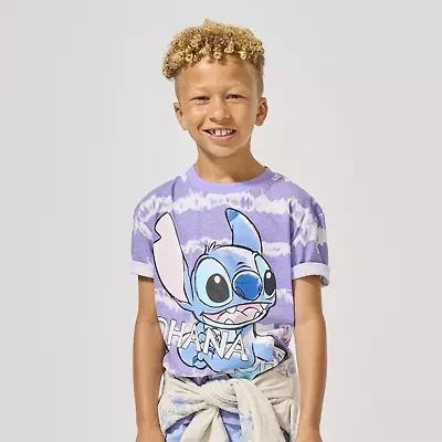 Disney Collection Little & Big Kid Boys Crew Neck Short Sleeve Regular Fit Lilo Stitch Graphic T-Shirt