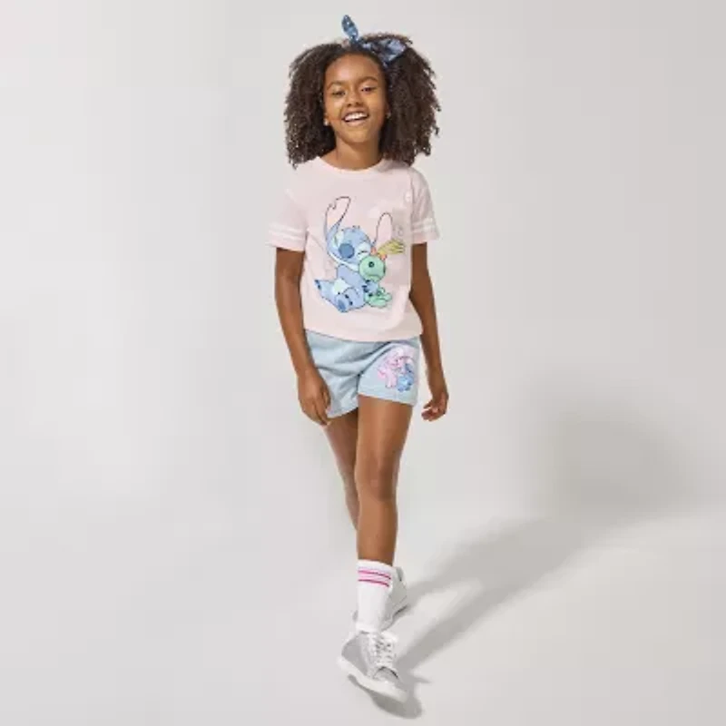 Disney Collection Little & Big Kid Girls Crew Neck Short Sleeve Regular Fit Lilo & Stitch Graphic T-Shirt