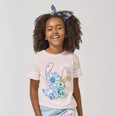 Disney Collection Little & Big Kid Girls Crew Neck Short Sleeve Regular Fit Lilo & Stitch Graphic T-Shirt