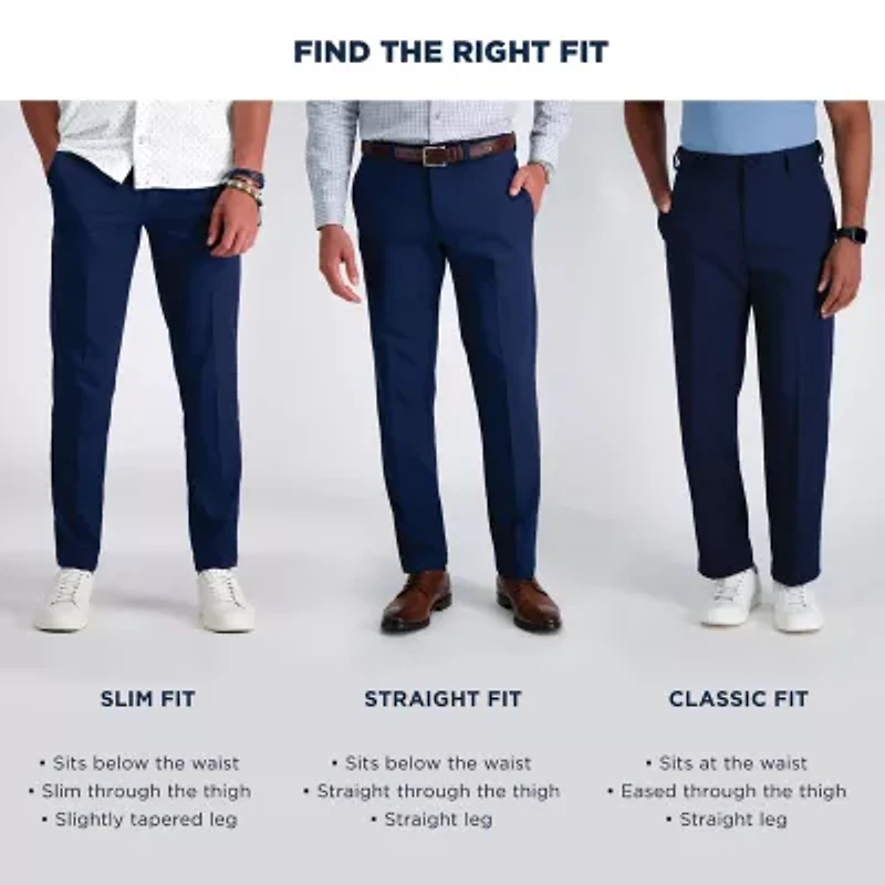 Haggar Wrinkle Free Performance Khaki Mens Comfort Waistband Slim Fit Flat Front Pant
