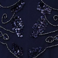 Papell Boutique Womens Short Sleeve Beaded Embellished Fit + Flare Dress