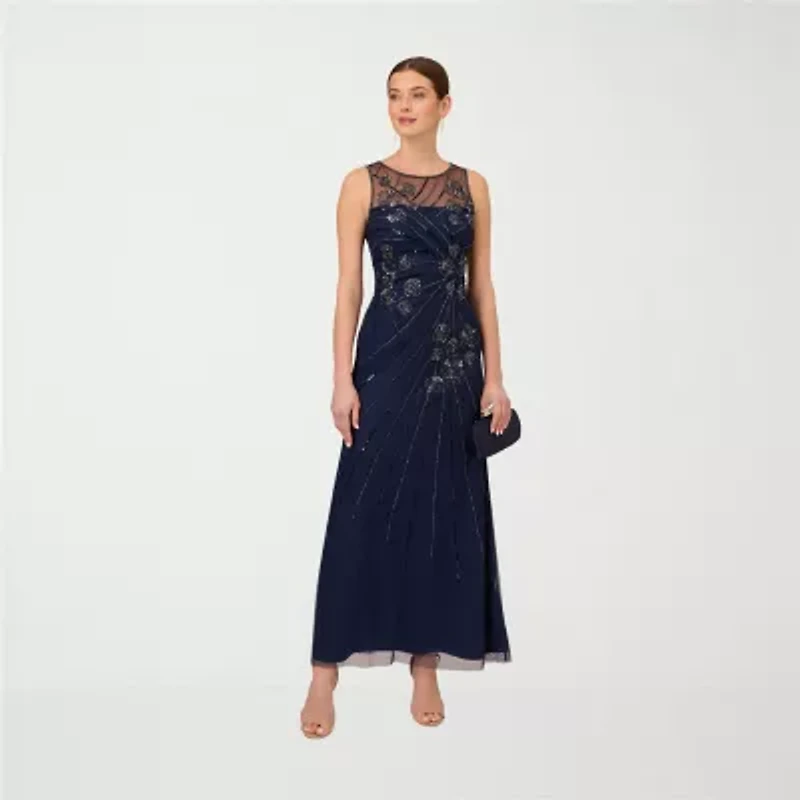 Papell Boutique Womens Beaded Embellished Sleeveless Evening Gown