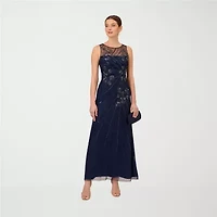 Papell Boutique Womens Beaded Embellished Sleeveless Evening Gown