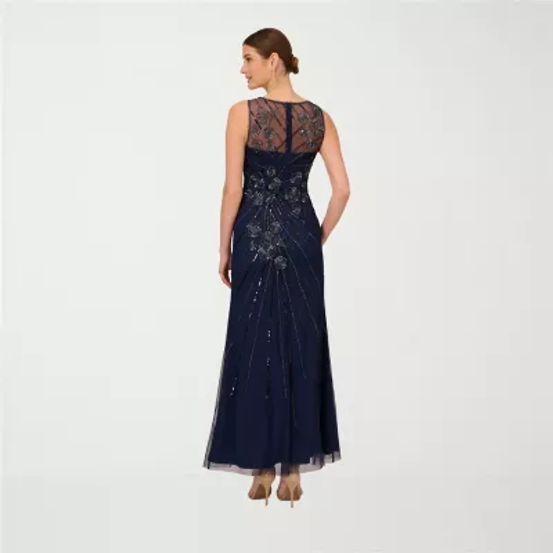 Papell Boutique Womens Beaded Embellished Sleeveless Evening Gown