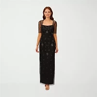 Papell Boutique Womens Beaded Embellished 3/4 Sleeve Evening Gown