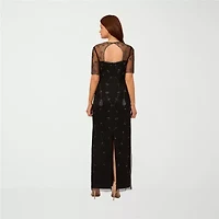 Papell Boutique Womens Beaded Embellished 3/4 Sleeve Evening Gown