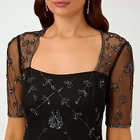 Papell Boutique Womens Beaded Embellished 3/4 Sleeve Evening Gown
